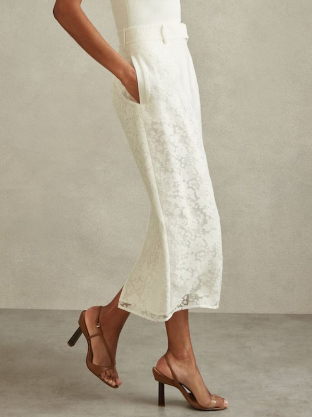 NWT Reiss Denva Burnout Floral Midi Skirt in Ivory, Size 6, $240 Retail